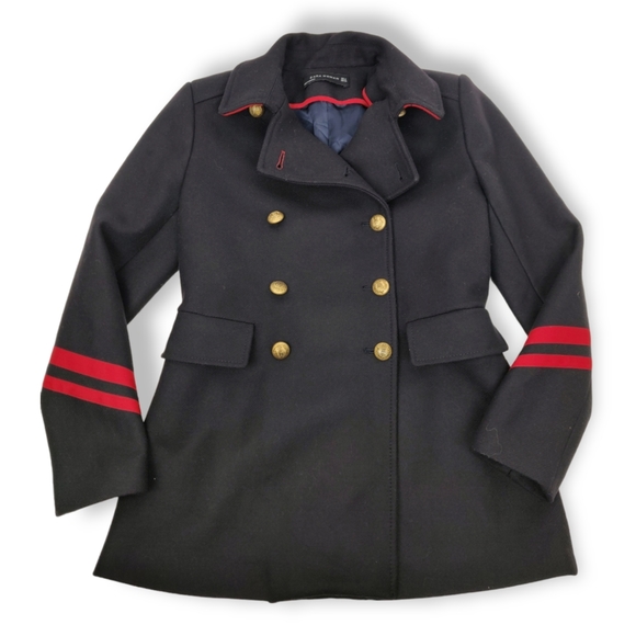 ZARA MILITARY STYLE BLUE WOOL BLEND CLASSIC SHORT COAT JACKET SIZE M - Picture 9 of 13